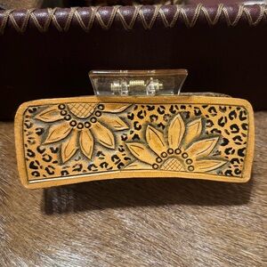 Sunflower and Leopard Print Claw Clip